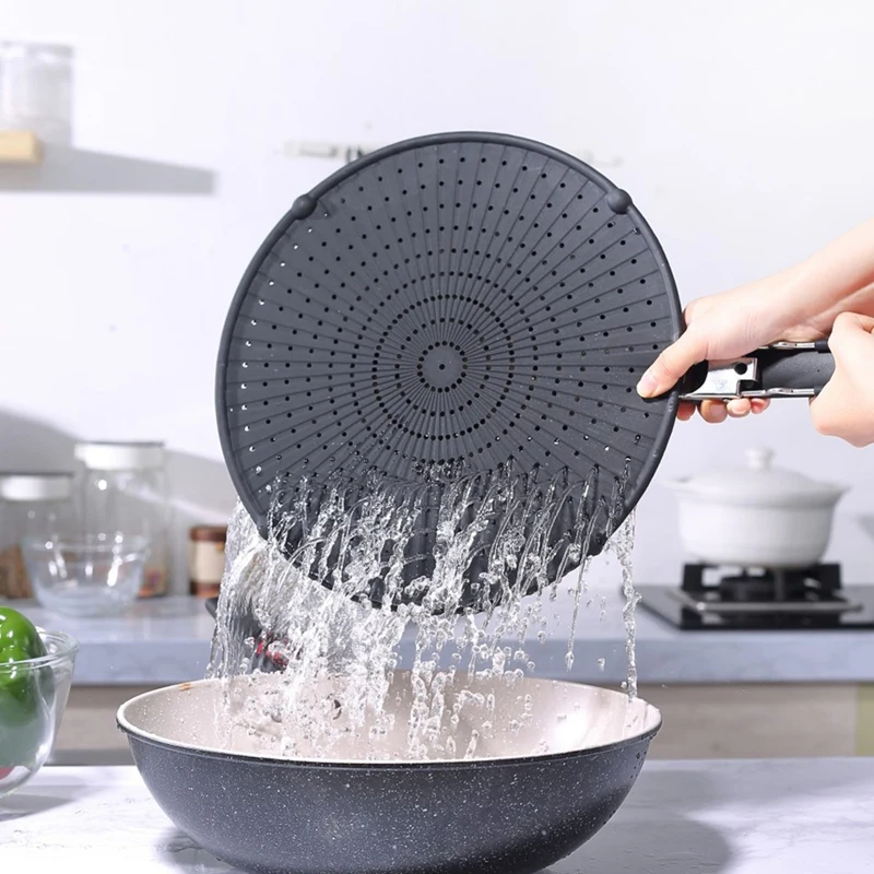 프라이팬용 실리콘 스플래터 스크린, 접이식 손잡이가 있는 스테인리스 스틸 그리스 스플래터 가드, 12.5 인치, 2 팩