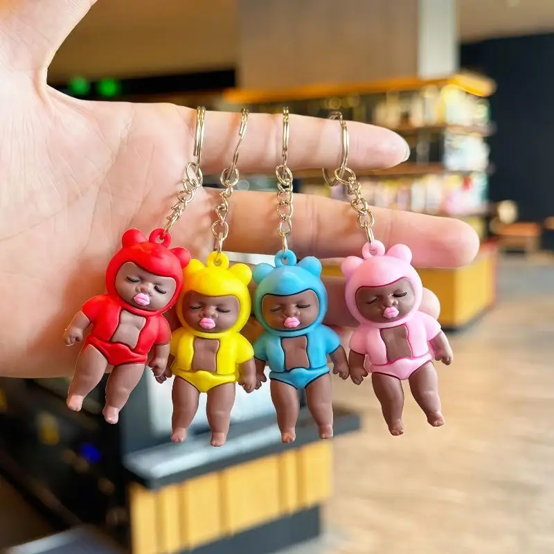 Funky Kawaii Baby Doll Keychain 4Pcs Black Baby Handmade Accessories for Backpack Decor