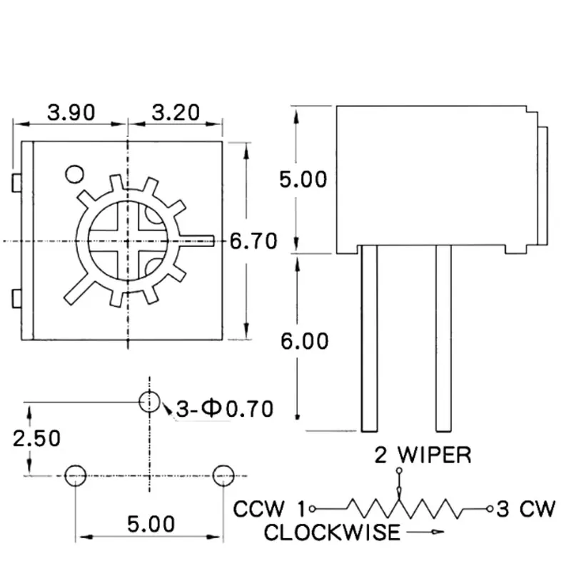 10pcs 3362P Series Resistance 101 201 501 102 202 502 103 Trimpo Trimmer Potentiometer 3362 500R 1K 2K 5K 10K 20K 50K 100K