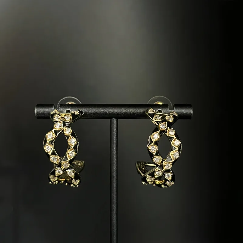 Retro zircon stud earrings S925 silver needle niche earrings women's elegant Сережки