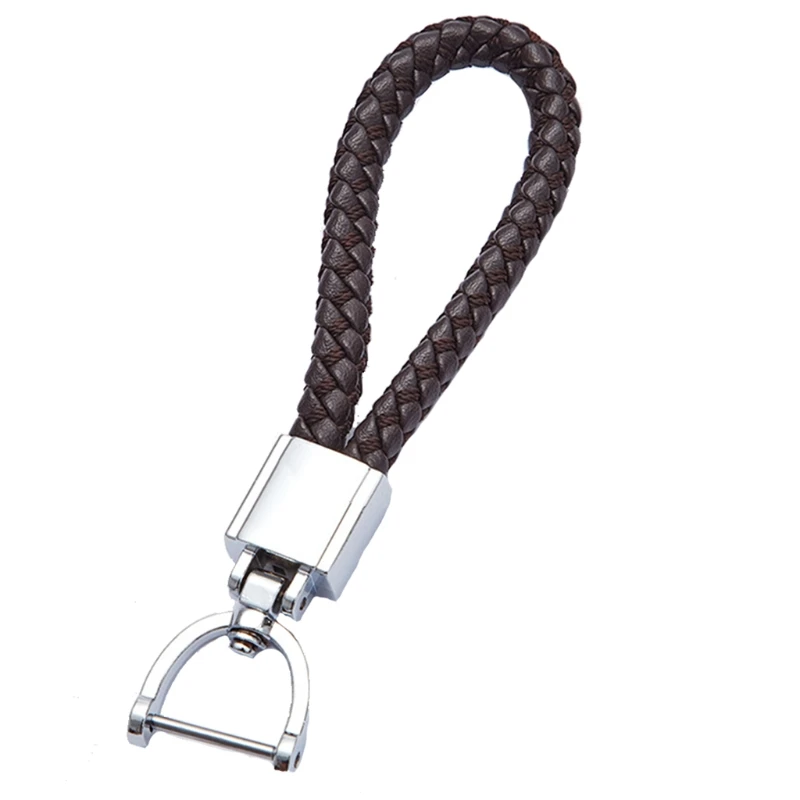 Woven Leather Keychain Detachable Metal 360 Degree Rotating Horseshoe Buckle Braided Car for Key Chain for Men Gift