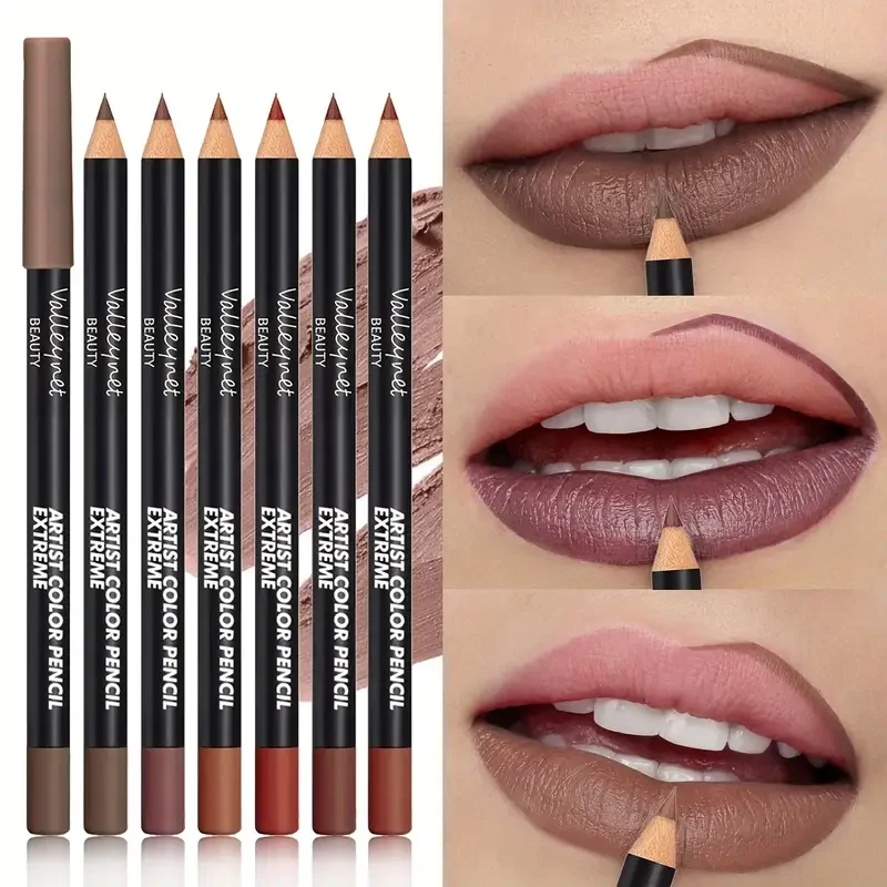 6 ชิ้น/เซ็ต Nude Lip Liner แต่งหน้าชุดกันน้ํา Matte Long Lasting Velvety Texture Lip Liner Lip Combpo เหมาะสําหรับ Daily Makeu