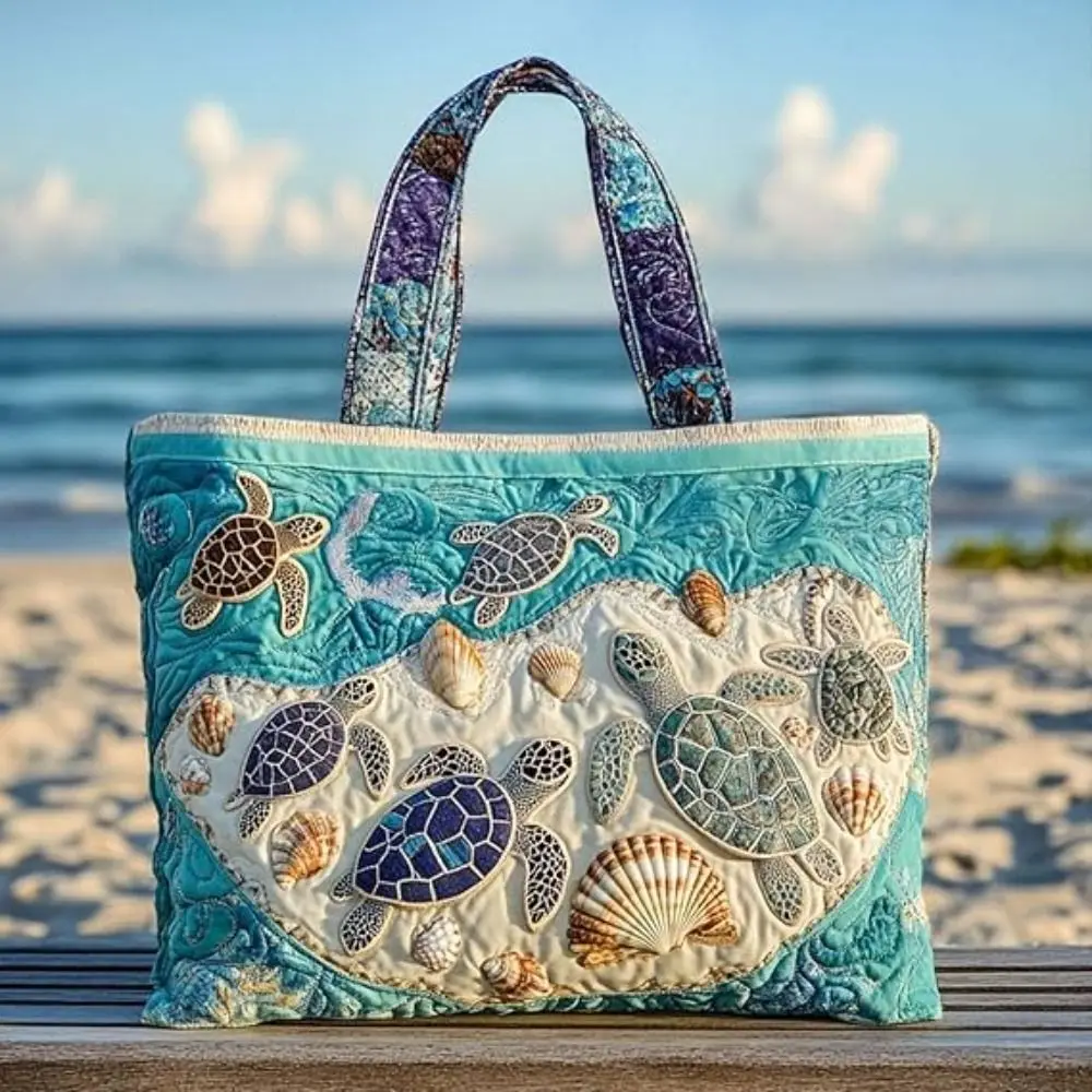 New Ocean Turtle Quilted Tote Bag 3