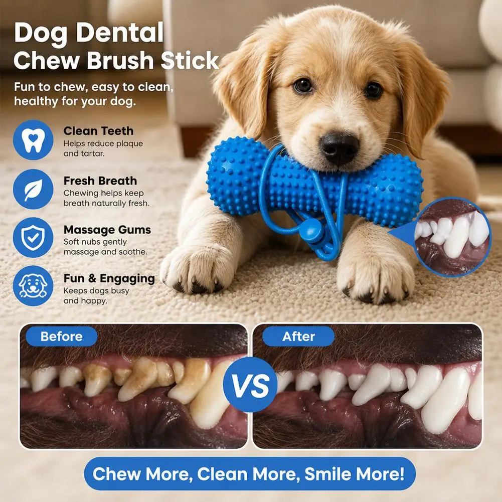 10/15cm Dual-Action Hundezahn-Mundstütze, Haustier-Zahnspielzeug zum Kauen, Zähneputzen und Bissstab für die Mundpflege von Hunden – Detail 7