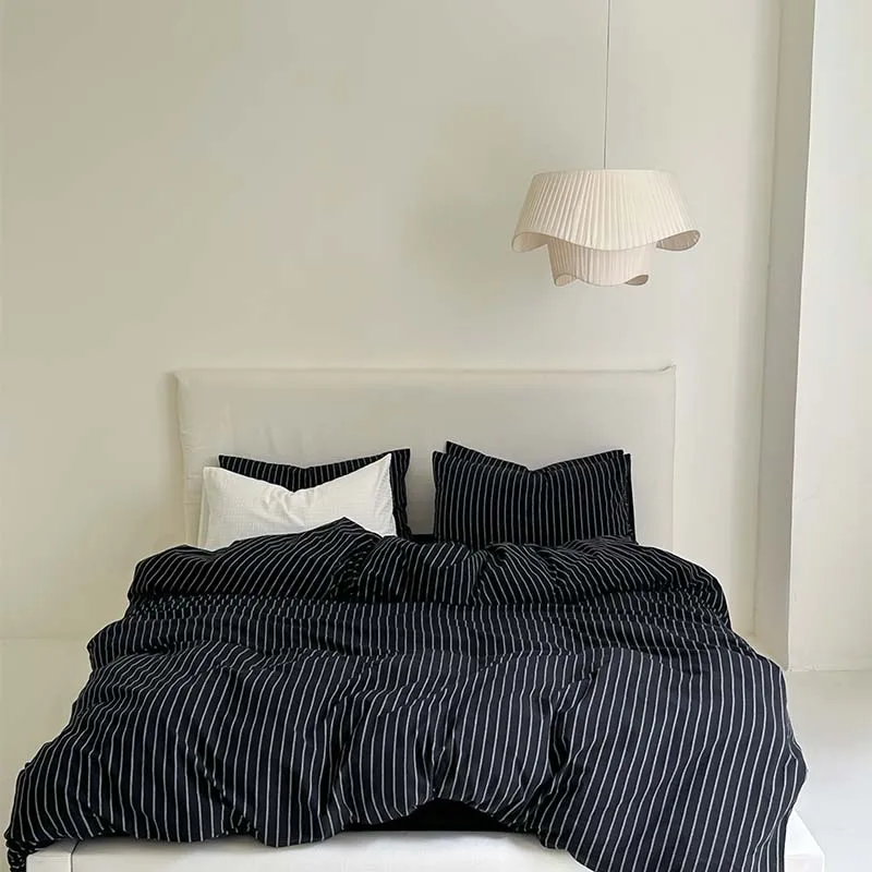 Bedding Set 100%Cotton Simple Black Stripe Duvet Cover Set Single Full Double Queen King Nordic Quilt Cover Bed Sheet Pillowcase