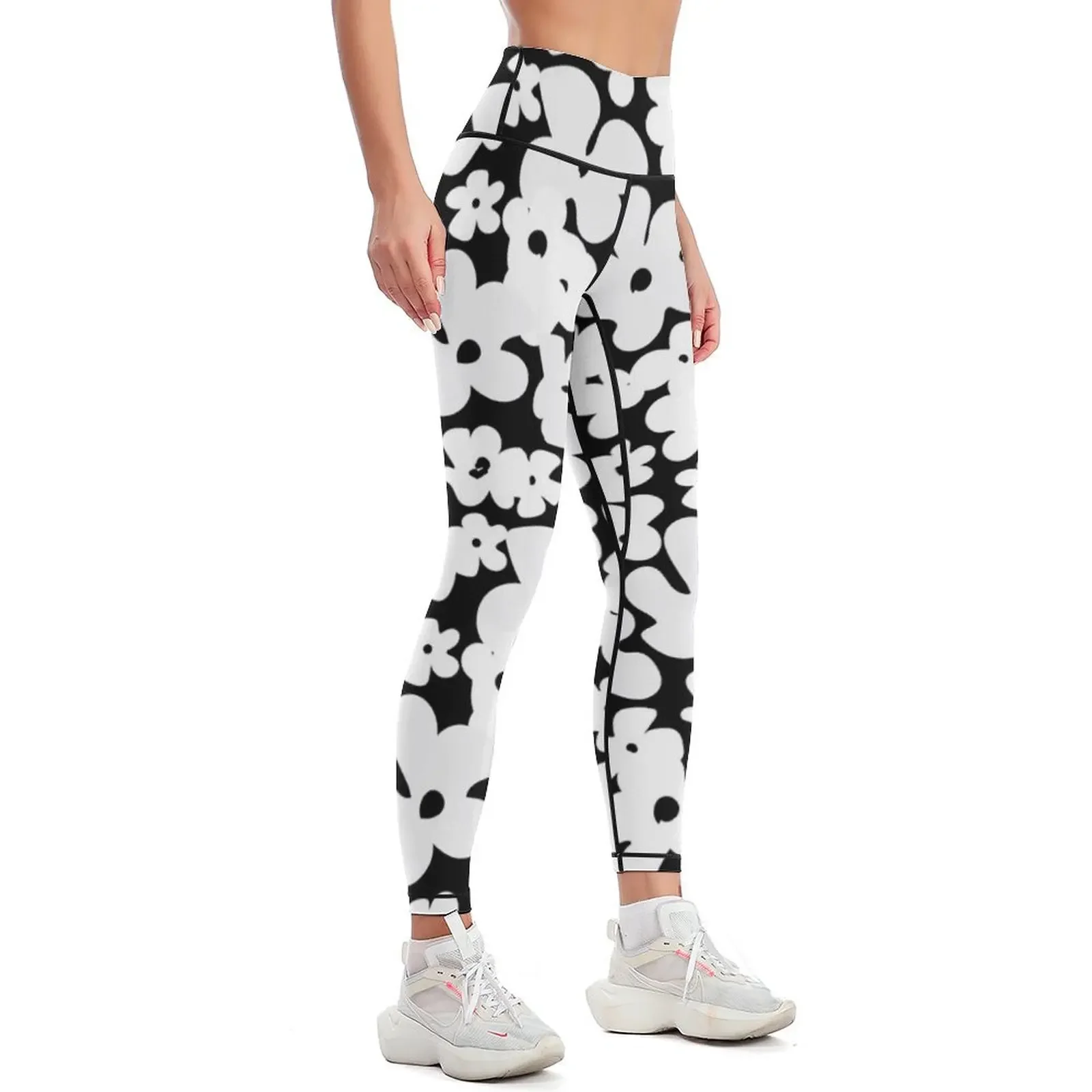 Black and White Daisy Pattern Leggings Sweatpants Women sports Pants sport Women's sportswear Womens Leggings