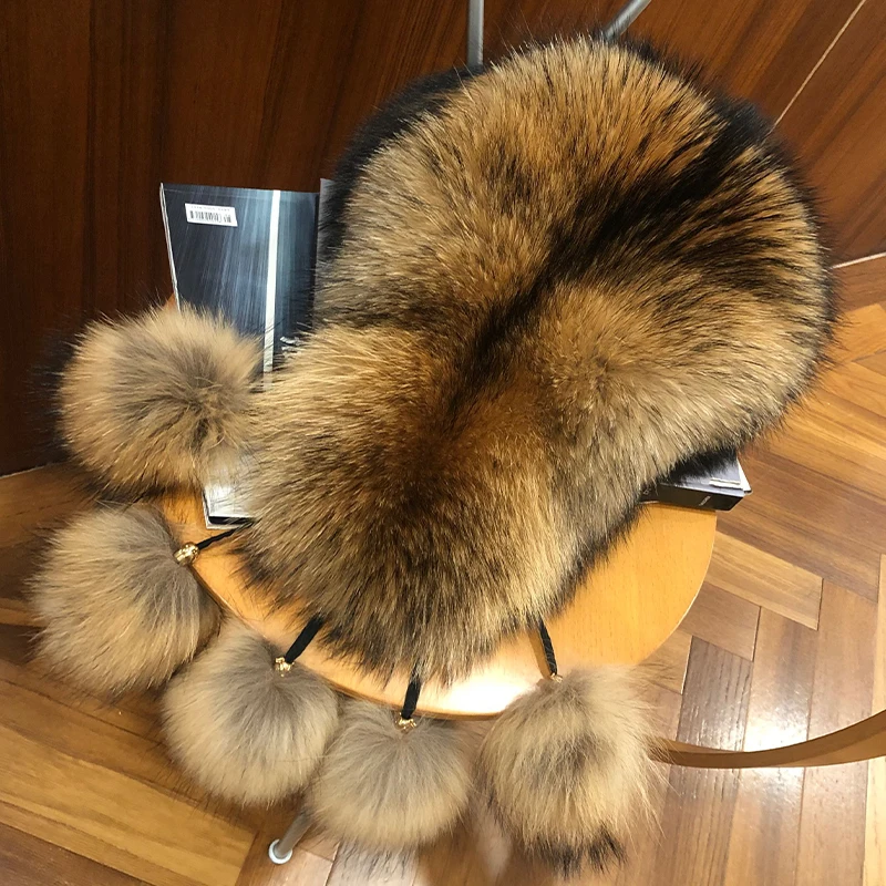 2022 winter new design real fur hat thick genuine raccoon fur hats luxury silver fox fur shawl cap