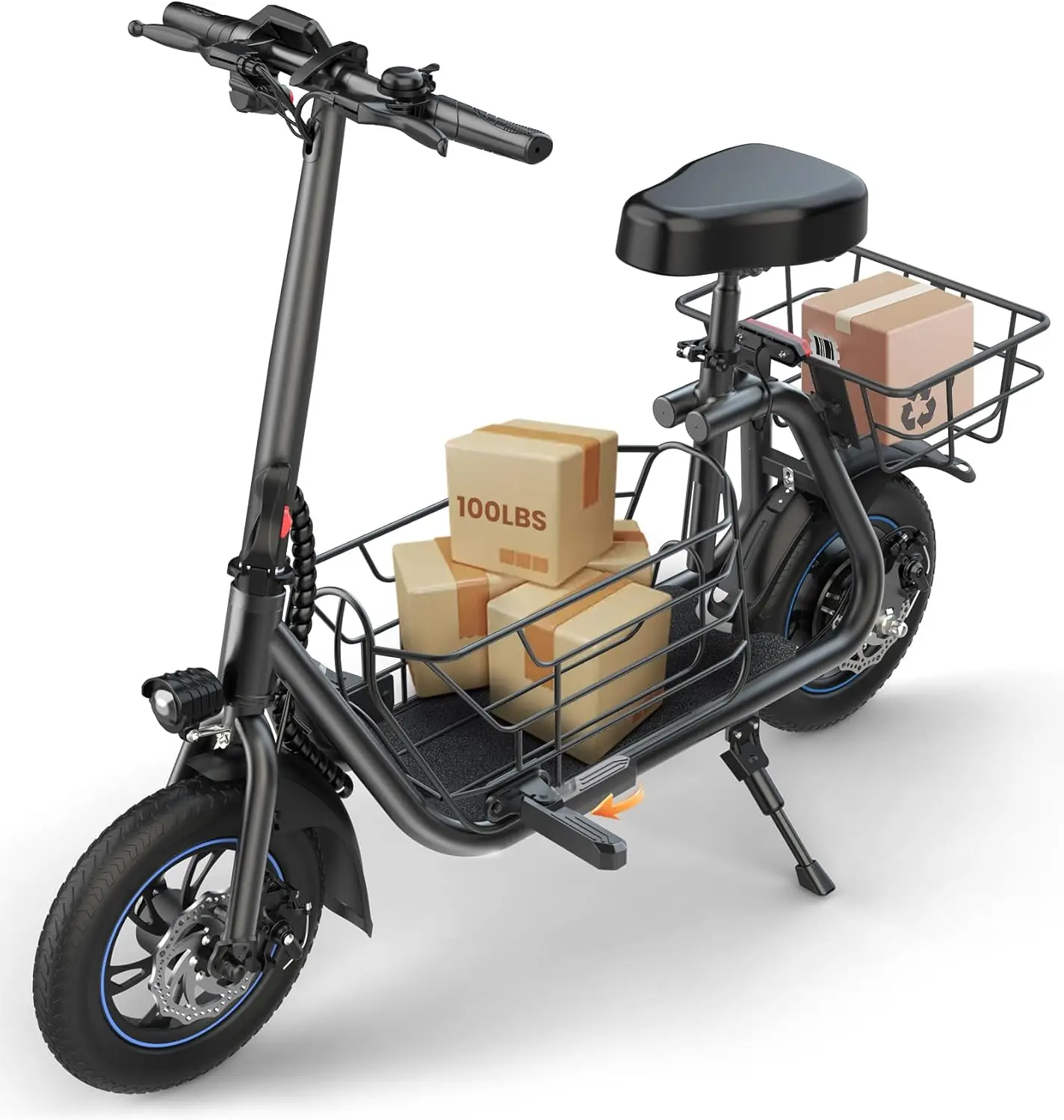 Scooter with Seat for Adults, 550W Powerful Motor, 20-Mile Range, Speed up to 18.6MPH, Ample Storage for Pets & Cargo