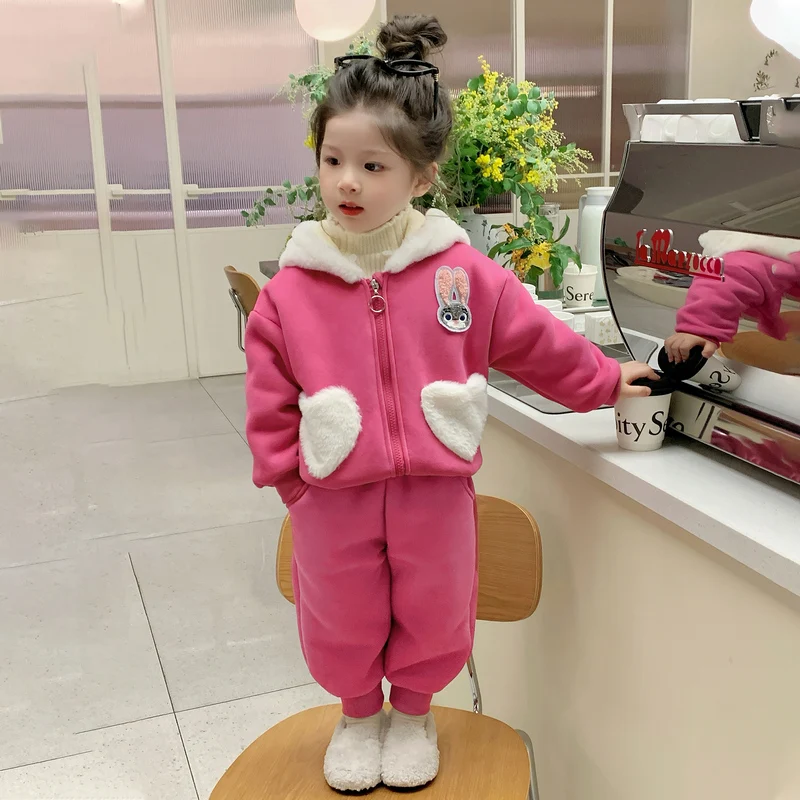 طقم سترة بقلنسوة للأطفال من Thiened Fce مكون من قطعتين للفتيات مجموعة شتوية دافئة غير رسمية