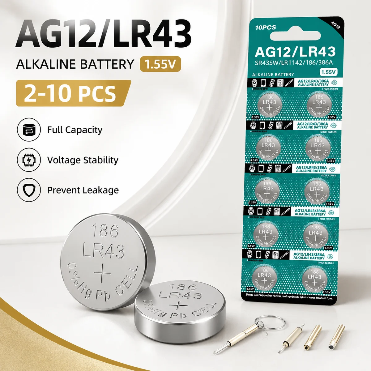 Replacement Button Cell Battery LR43 AG12 1.5V 2-10PCS Alkaline Coin Batteries L1142 SR43 260 386 For Watch Toys Long Lasting
