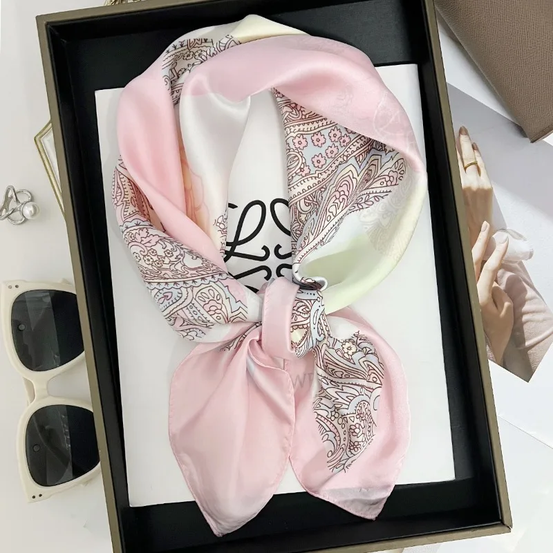 1pcs Cashew Flower Rose Pattern Silk Scarf Women\'s Simulated Silk Fresh and Elegant Versatile Fashion Decorative Square Scarf
