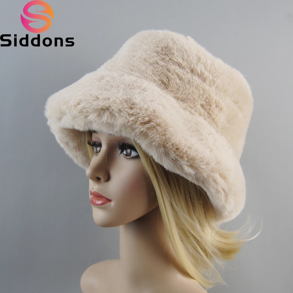 Fake Rabbit Fur Hats Super Soft Women Winter Hat Cotton Lining Warm Russian Ski Beanies Plush Solid Color Fashion Casual Cap