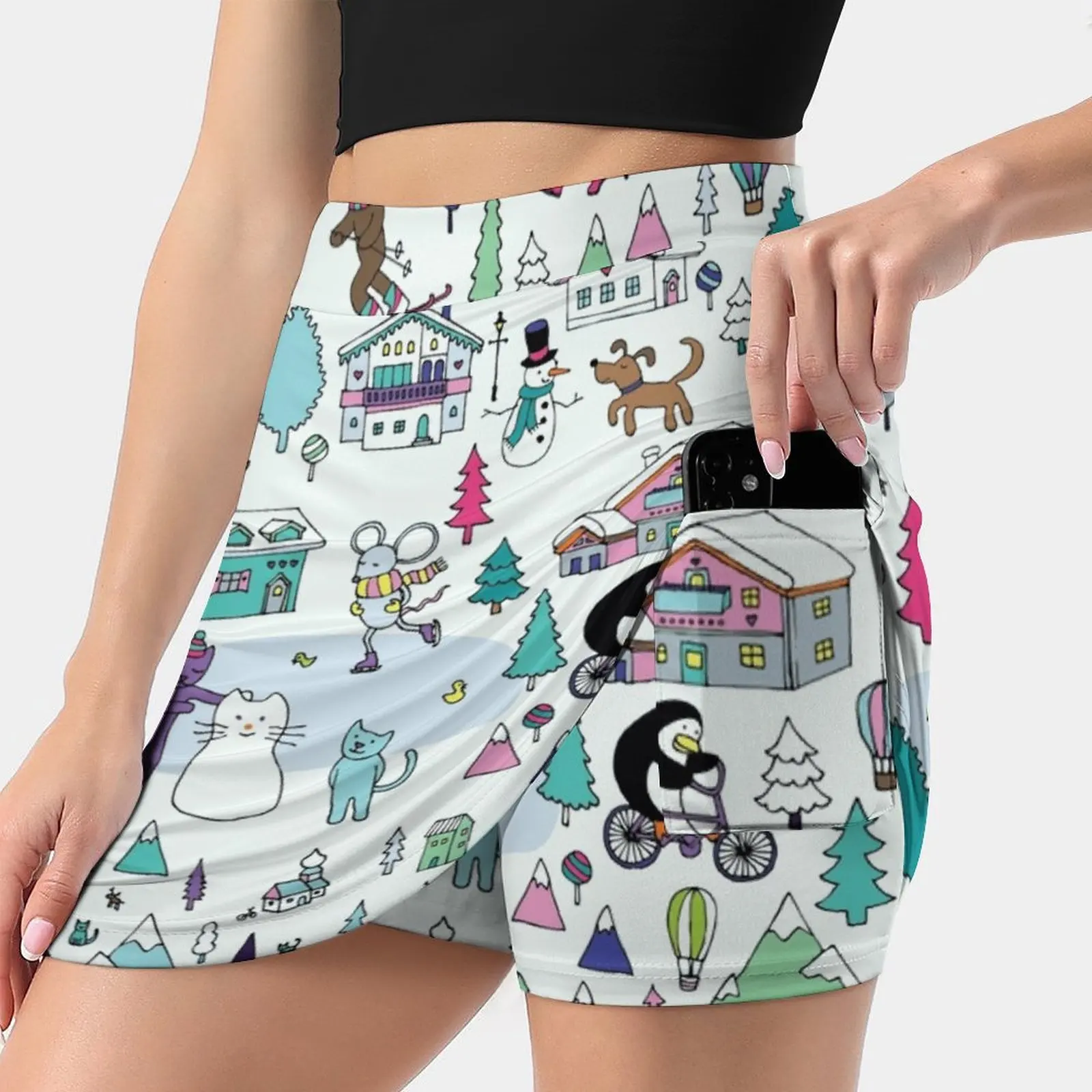 Alpine Animal Antics - Original - Cute Winter Pattern By Cecca Women's Fashion Sporting Skirt With Pockets Tennis Golf Running