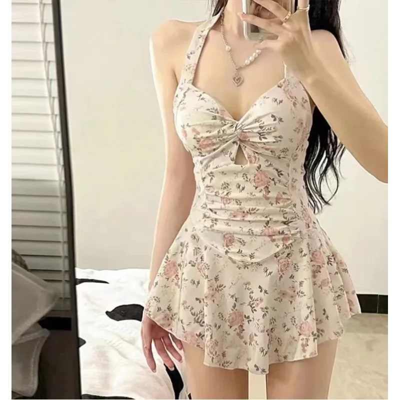 

Women Hanging Neck Sweet Cute Swimwear Sexy One-piec Beach Wear Swim Suit Beach Dress Swimsuit High Waist Bikinis Set for Girls