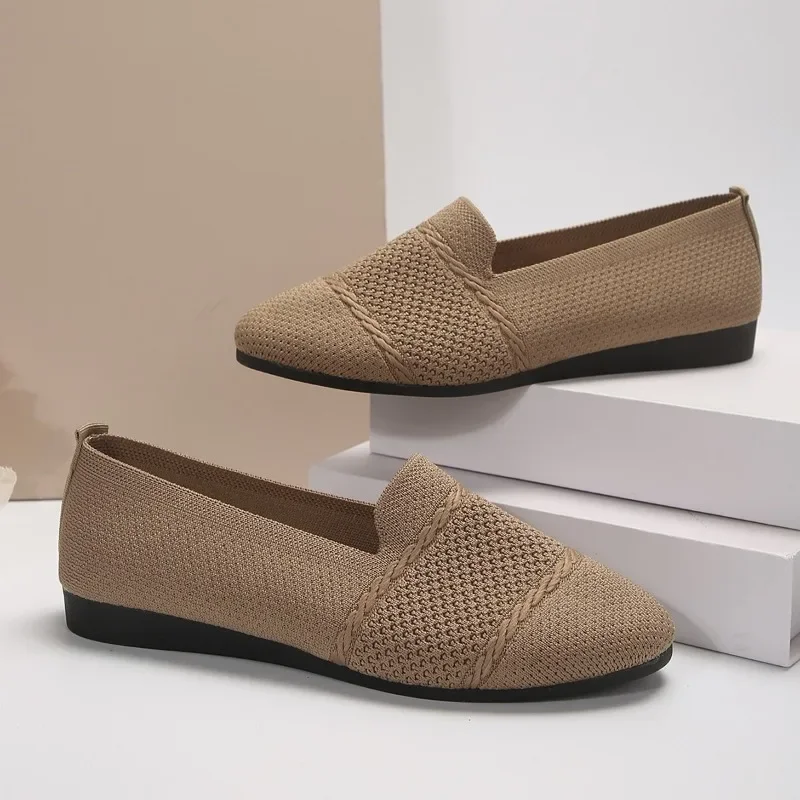 2024 estate nuovo Plus-size piatto basso tessuto tinta unita Casual lavoro Slip-on scarpe di fagioli scarpe da donna Zapatos De Mujer Lolita scarpe