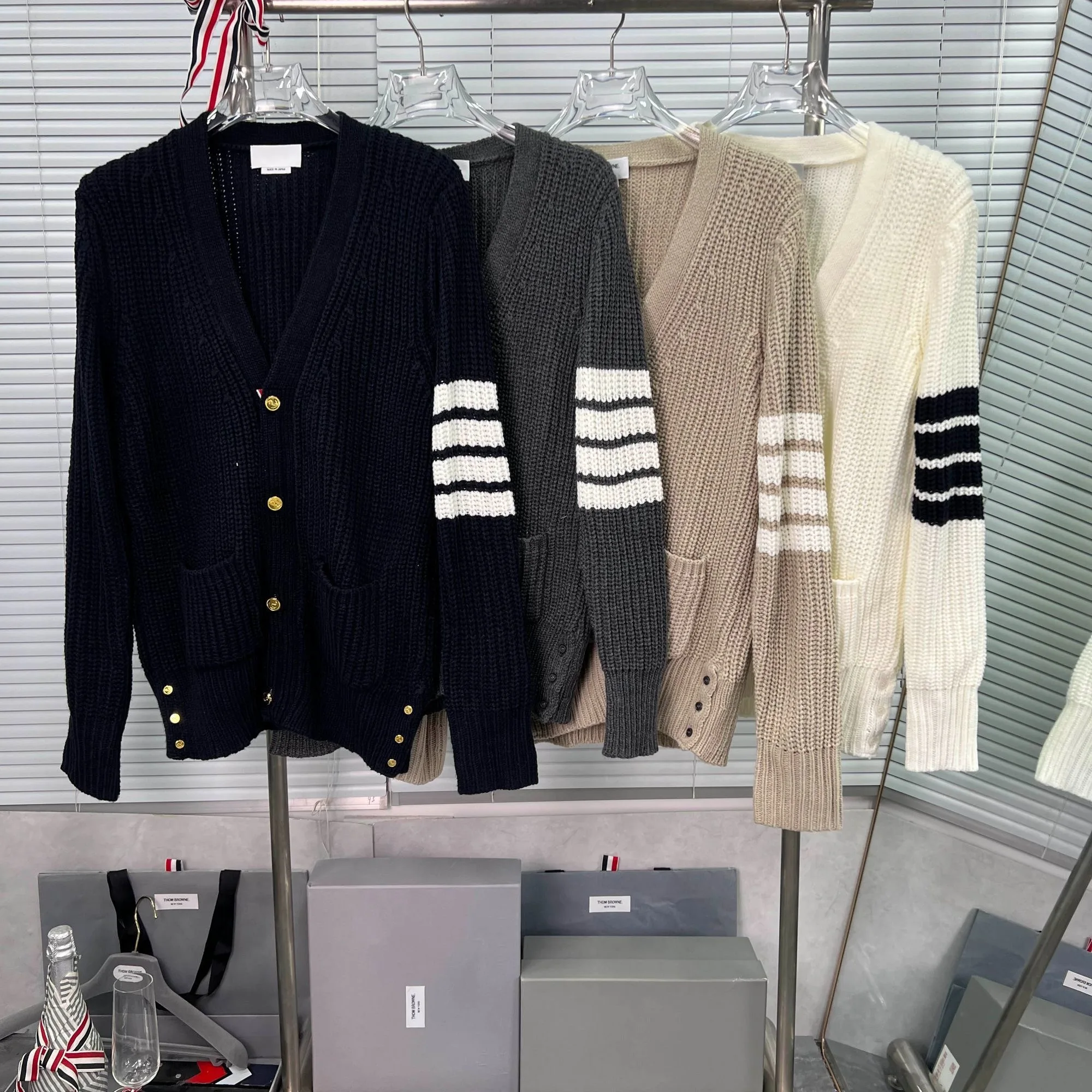 

Casual Striped Four-Bar Open Cardigan Sweater Women's Fashionable Loose Knitted Thickened Spring Autumn Top
