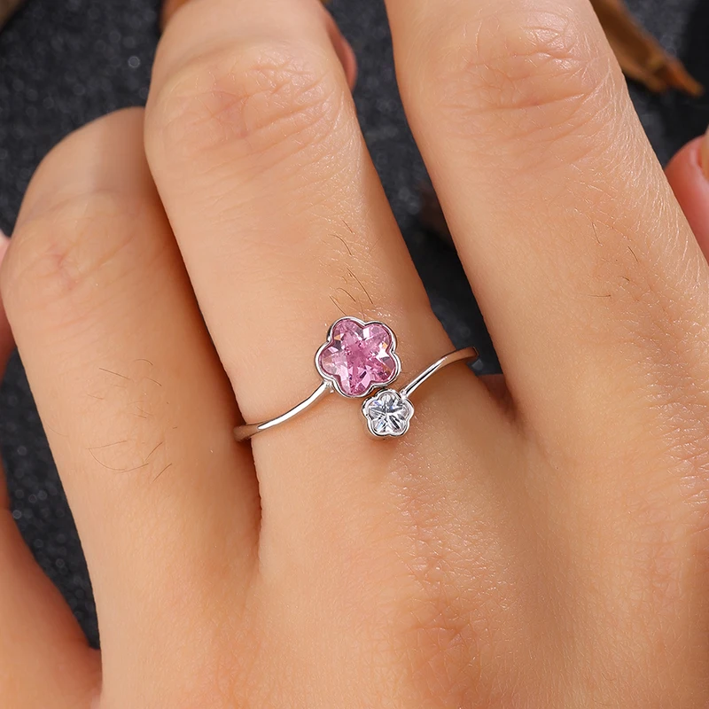 Classic Fashion Genuine S925 Silver Flower Opening Women's Exquisite and Versatile Ring 6
