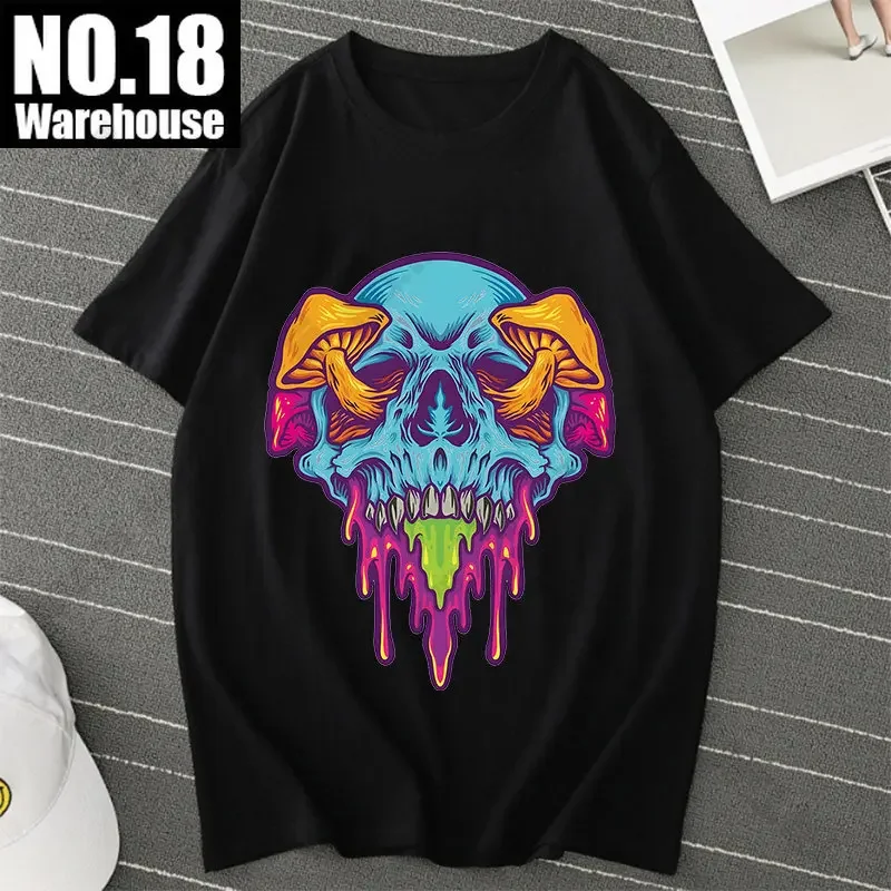 Harajuku Streetwear T Shirts Magic Mushroom Skull Psychedelic T-shirt Hip Hop Tshirts Grunge Cottagecore Aesthetic Y2k Clothes