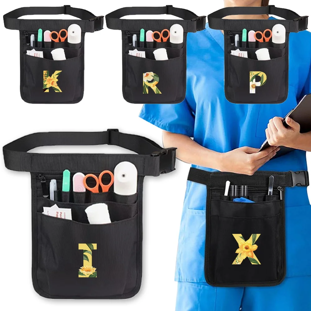New Universal Multi Pocket Work Waist Bag Medical Supplies Storage Nurse Bags Medical Bag Belt Organizer Floral Pattern Series