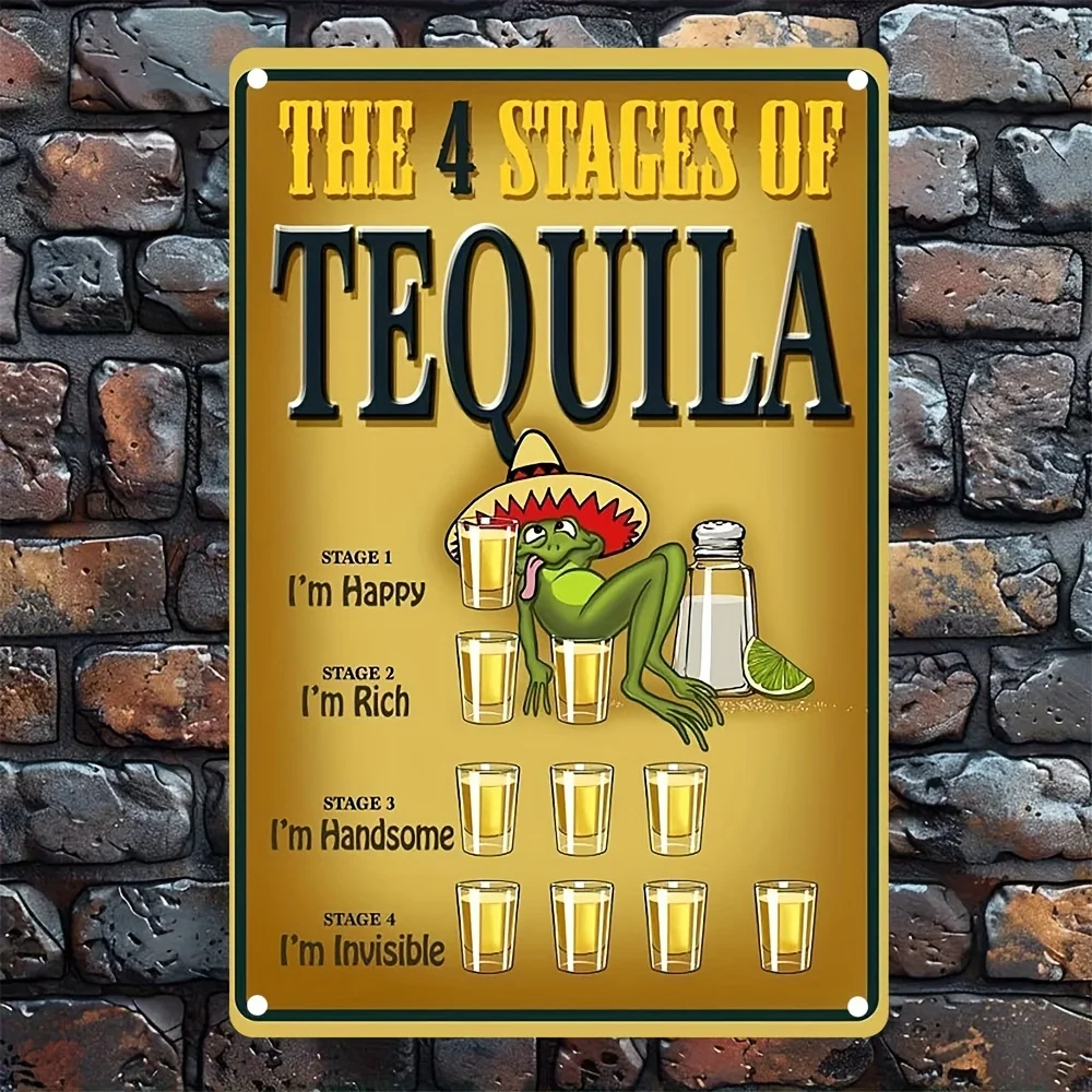 Home Relaxation] Vintage Tequila Stages Metal Wall Sign - Humorous 4-Stage Design, , Wrought Iron, Perfect for Bars and Home Dec