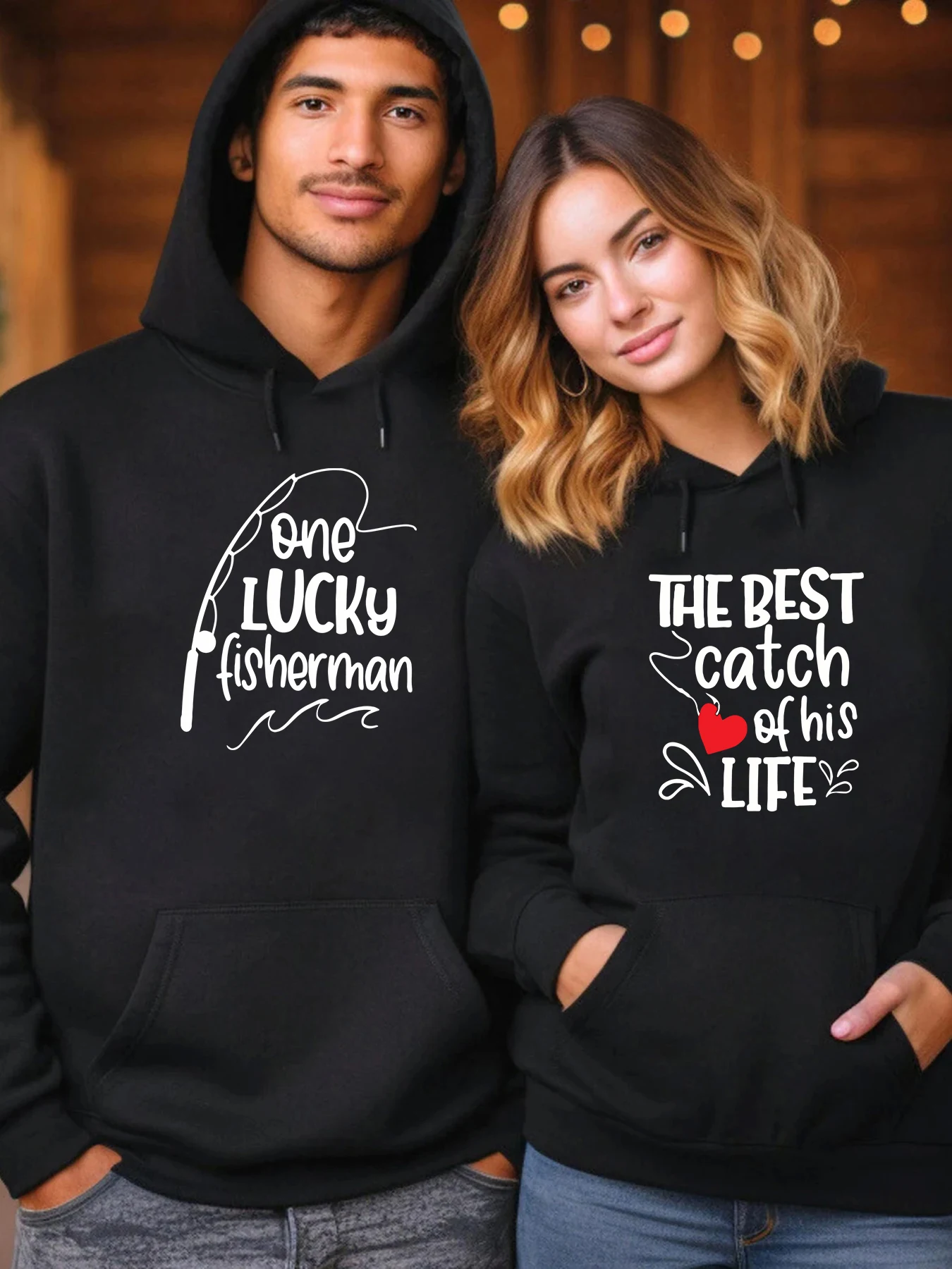 

1PC One Lucky FisherWoman Couple Hoodie The Best Caych Of His Lift Hoodies fur-liner Hoody Woman Soft Spring Autumn Clothing