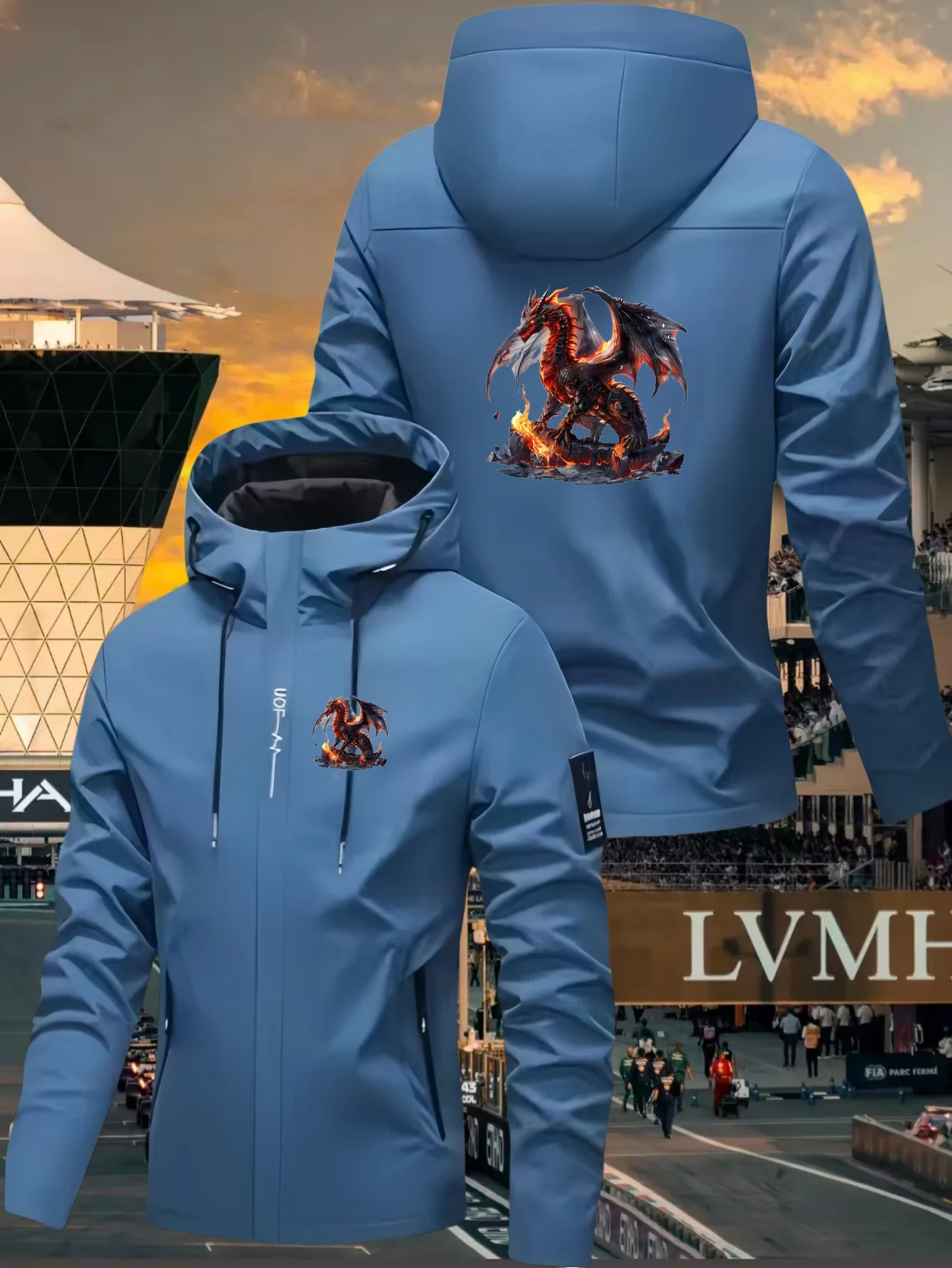 2026 New Men's Waterproof Hooded Lightweight Cycling Printed Jacket, Street Style Outdoor Hiking Windproof Casual Coat
