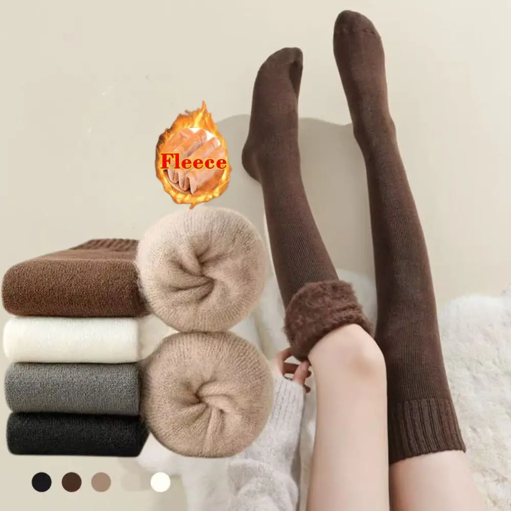 

Женские теплые длинные носки на флисовой подкладке, зимние кашемировые вязаные чулки, тонкие утепленные колготки, эластичные бархатные пушистые теплые гольфы