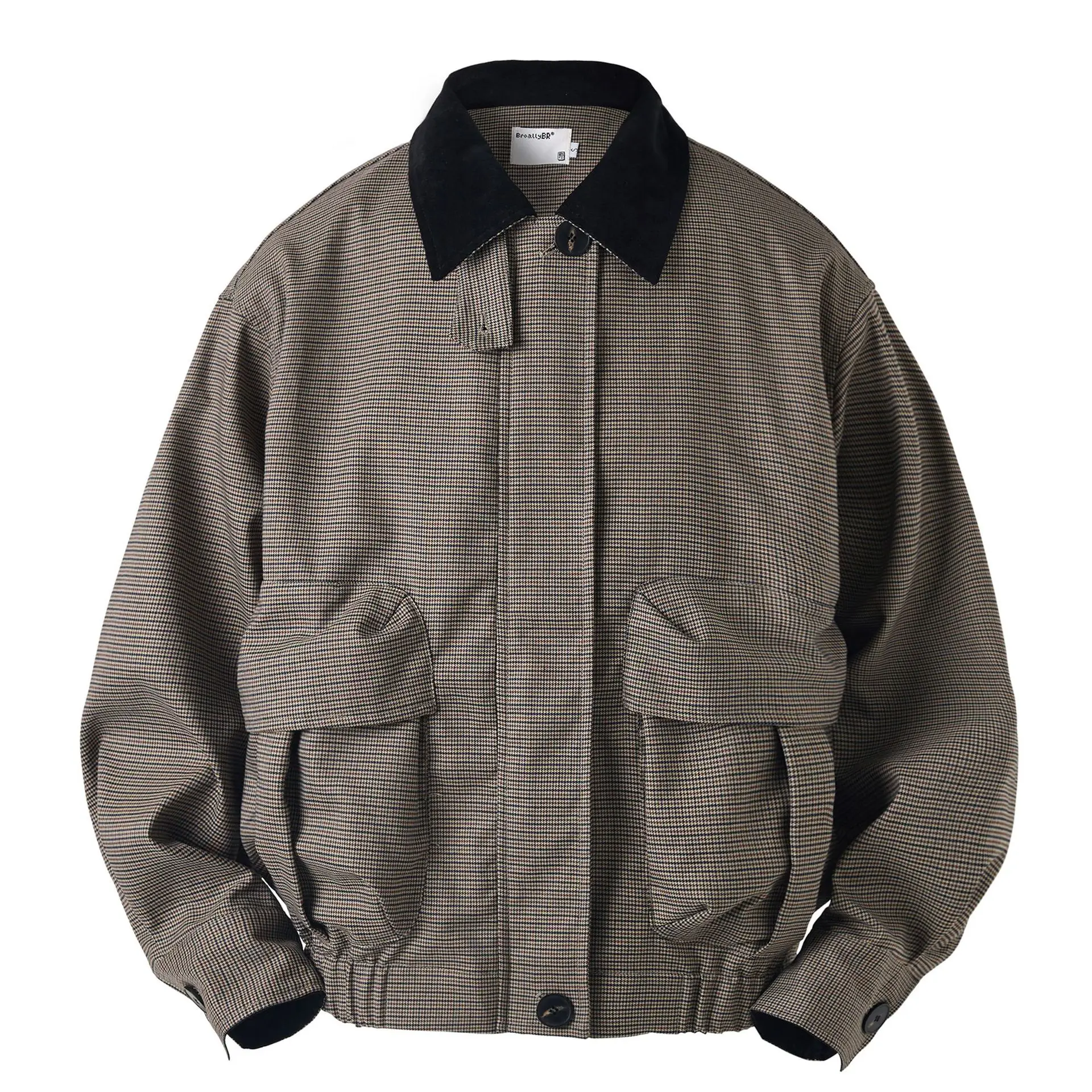 Houndstooth British Retro Field Jacket Unisex Classic Check Lapel Premium Windproof Workwear Multi-Pocket