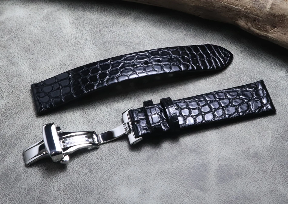 

16mm 18mm 19mm 20mm 21mm 22mm Thin Style Butterfly buckle Strap Soft Crocodile Skin Genuine Leather Luxury Watch Bands Bracelet