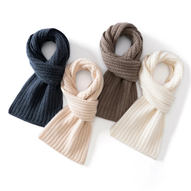 Korean Style Solid Color Cashmere Scarf Thickened Warm Twisted Knitted Wool Neck Warmer Autumn Winter Versatile Fashion Accessor