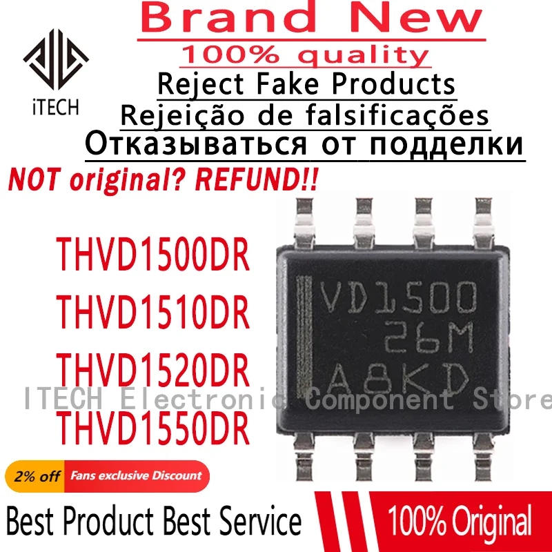 Chip de transceptor original RS-485, THVD1500DR, VD1500, THVD1510DR, VD1510, THVD1520DR, VD1520, THVD1550DR, VD1550, novo, lote 10pcs