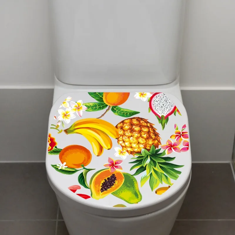 Tropical Beach Fruit Toilet Seat Stickers Full Coverage Self Adhesive Bathroom Wall Decor Stickers