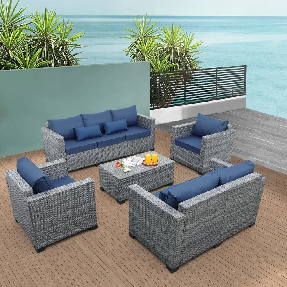 5-piece wicker patio furniture set, PE rattan sectional sofa, storage table, non-slip cushions, furniture cover