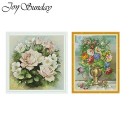 Joy Sunday Oil Painting Flowers Cross Stitch DIY Needlework Aida 16CT 14CT Fabric Canvas Craft DMC Thread Needle Embroidery Kits