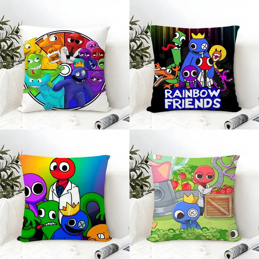 R-Rainbowed Friends Cushion Cover Eco Linen Pillow Case Double-Sided Print Breathable Durable Zipper Home Decor Gift