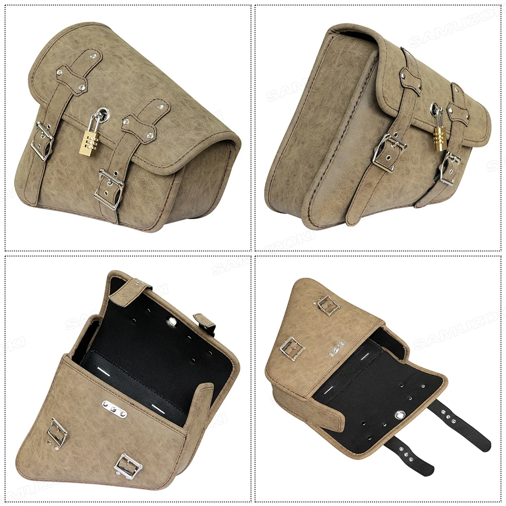 Triangular synthetic leather side saddle bag suitable for Cafe Racer ATV Harley Sportster XL 883/1200