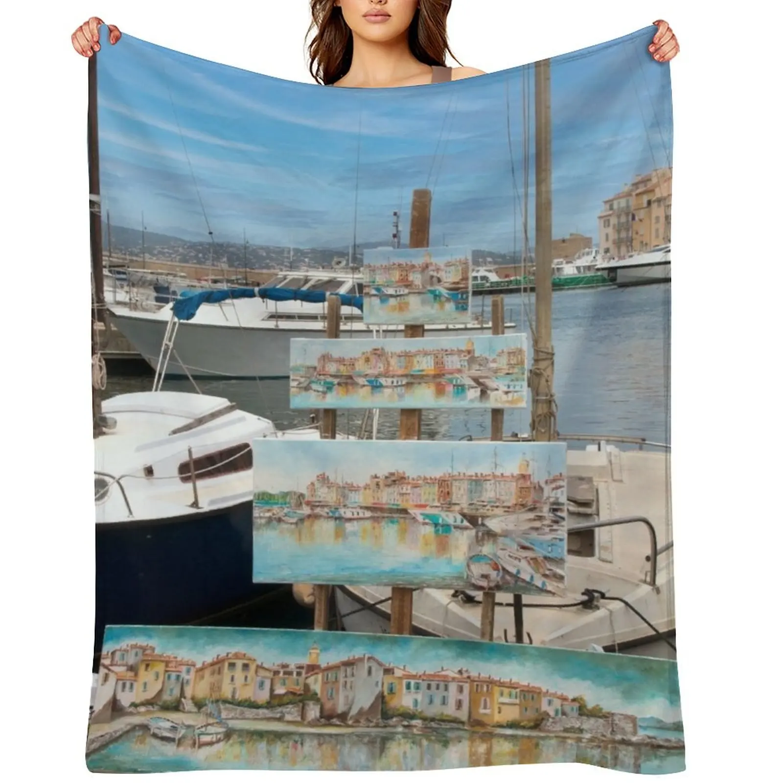 

Painting at the Harbour Throw Blanket Nap Designers Picnic Single Blankets