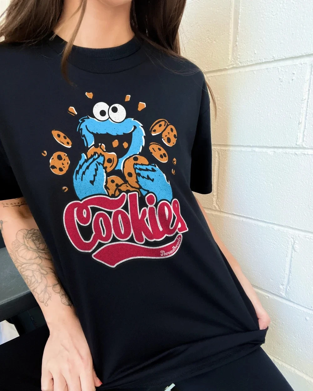 Cookie Monster Sesame Street Cookies T-Shirt Vintage Cartoon Graphic Tee Cookie Monster Eating Cookies Shirt Muppet Fan Gift Tee