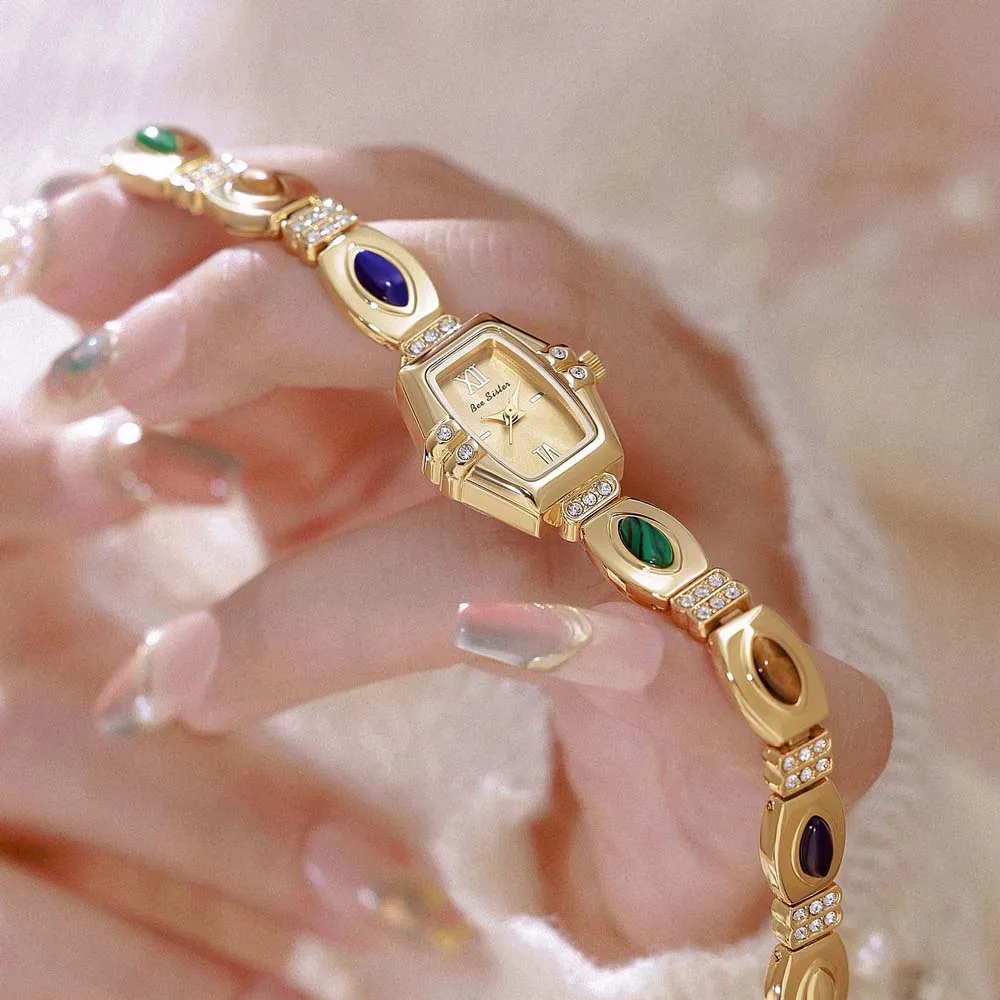 

Новинка 2024, роскошные золотые женские часы, натуральный цвет, нефритовый браслет, кварцевые женские наручные часы с квадратным циферблатом, модные деловые часы, подарки