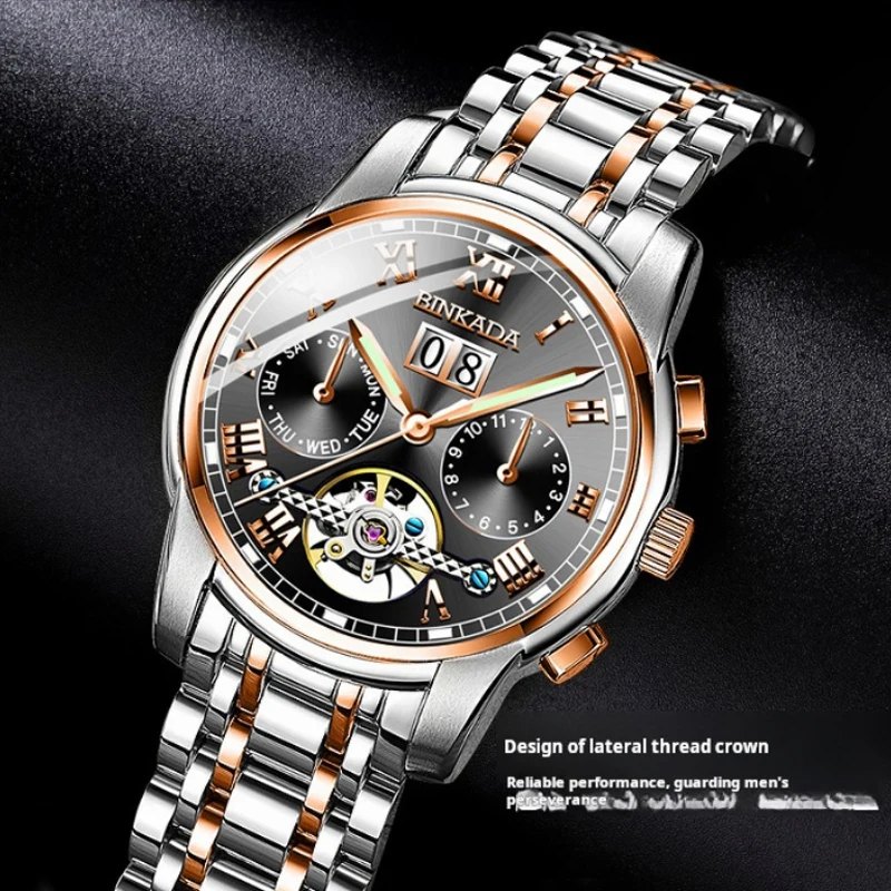 BINKADA Herenhorloges Topmerk Luxe Tourbillon Mechanisch Horloge Heren Roestvrij Staal Waterdicht Mode Automatische Horloges