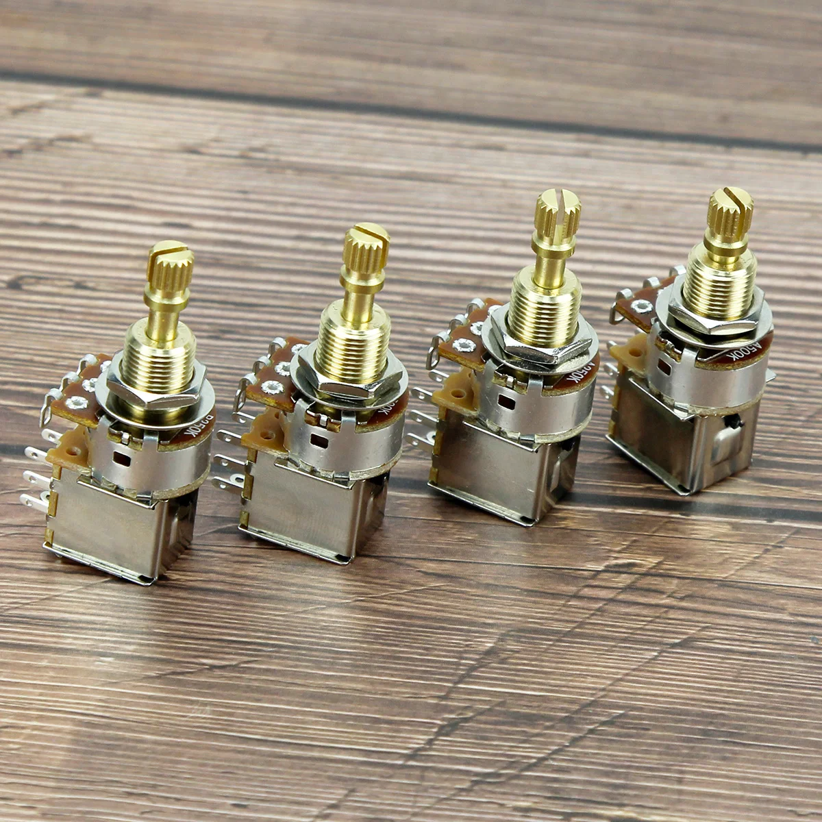 FLEOR 4PCS Copper Long Split Shaft Guitar Potentiometer Push Push Pots A250K / B250K / A500K / B500K