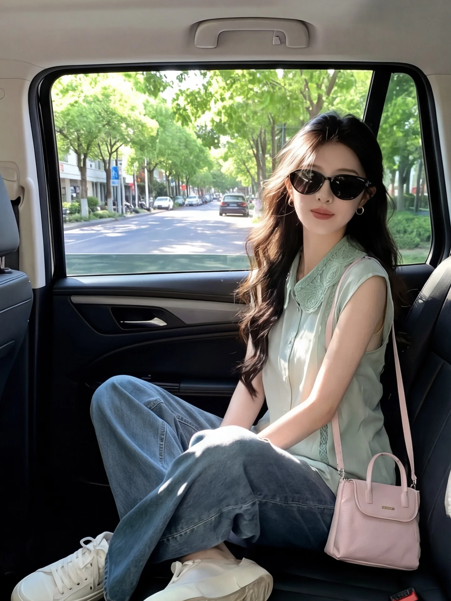 

Green 3D Flower Doll Collar Lace Splicing Hollow out Short Shirt Women's Summer Korean Style Fashion Top Sleeveless Floral Pa...