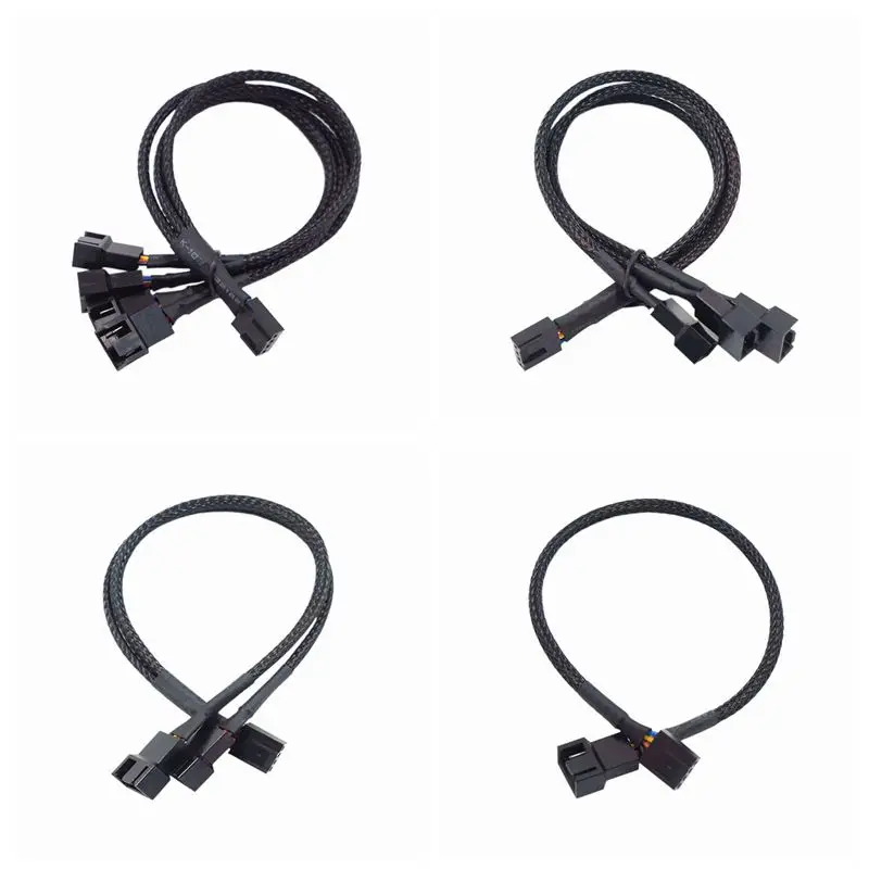 New 4 Pin Pwm Fan Cable 1 To 4/3/2/1 Ways Splitter Black Sleeved 26cm Extension Cable Connector Pwm Extension Cables