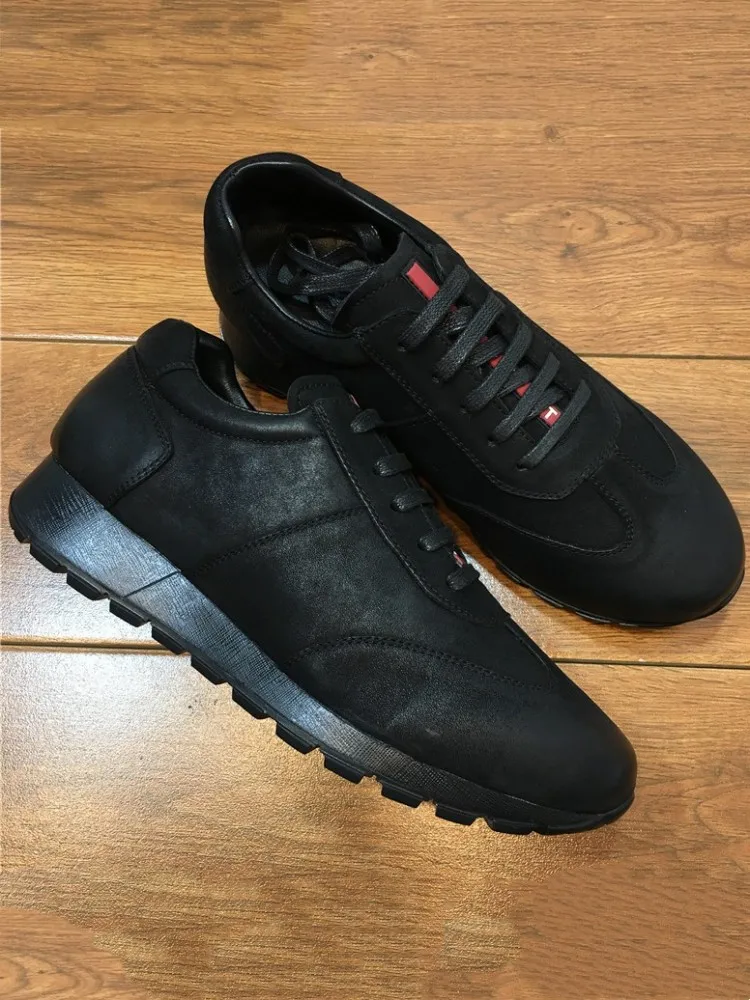 Thick Bottom Outdoor Genuine Leather Sneakers Men New Lace Up Running Trainers Round Toe Comfortable Mens Jogging Sport Shoes