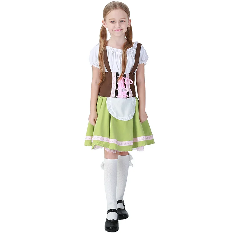 

German Oktoberfest Costumes Kids Bavarian Traditional Dirndl Dress Carnival Party Outfit Girls Halloween Cosplay Maid Uniform