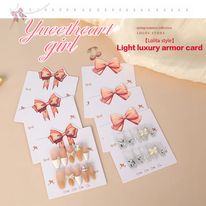 10Pcs Bow Nail Display Jewelry Cardboard Cute Handmade Fake Nails Card For Press On Nails Photograph Props Nail Salon