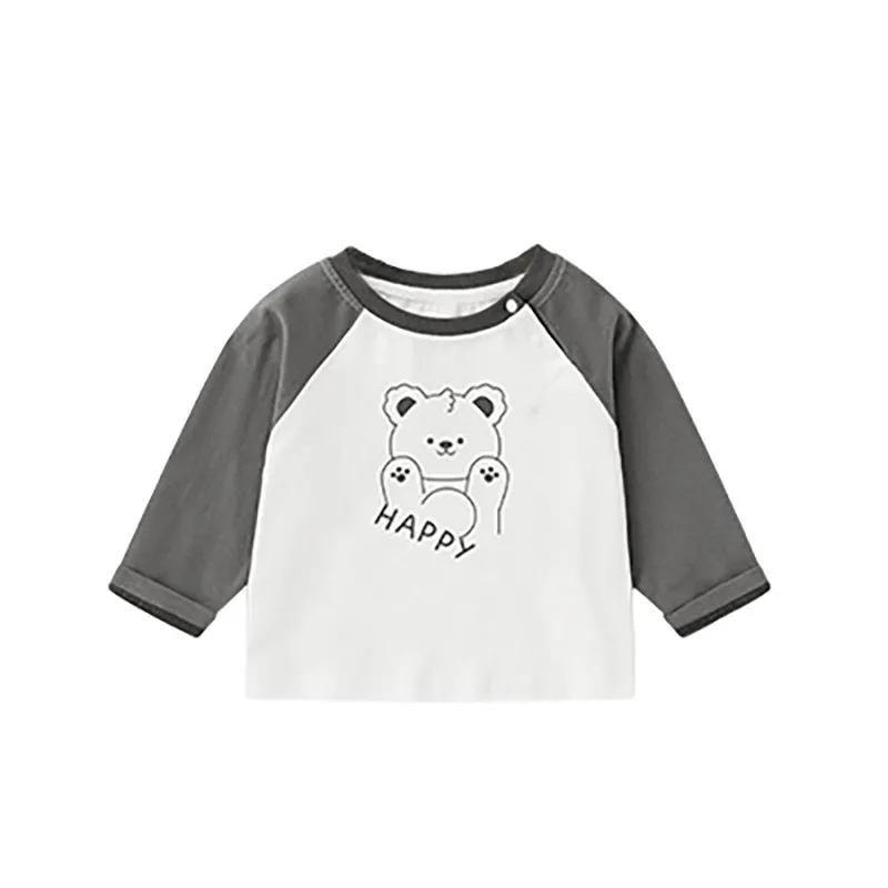 Frühling Baby Boy Solide Baumwolle Kleidung Kind Cartoon Streifen Gedruckt O Neck Pullover Kinder Mädchen Casual Langarm T-Shirts