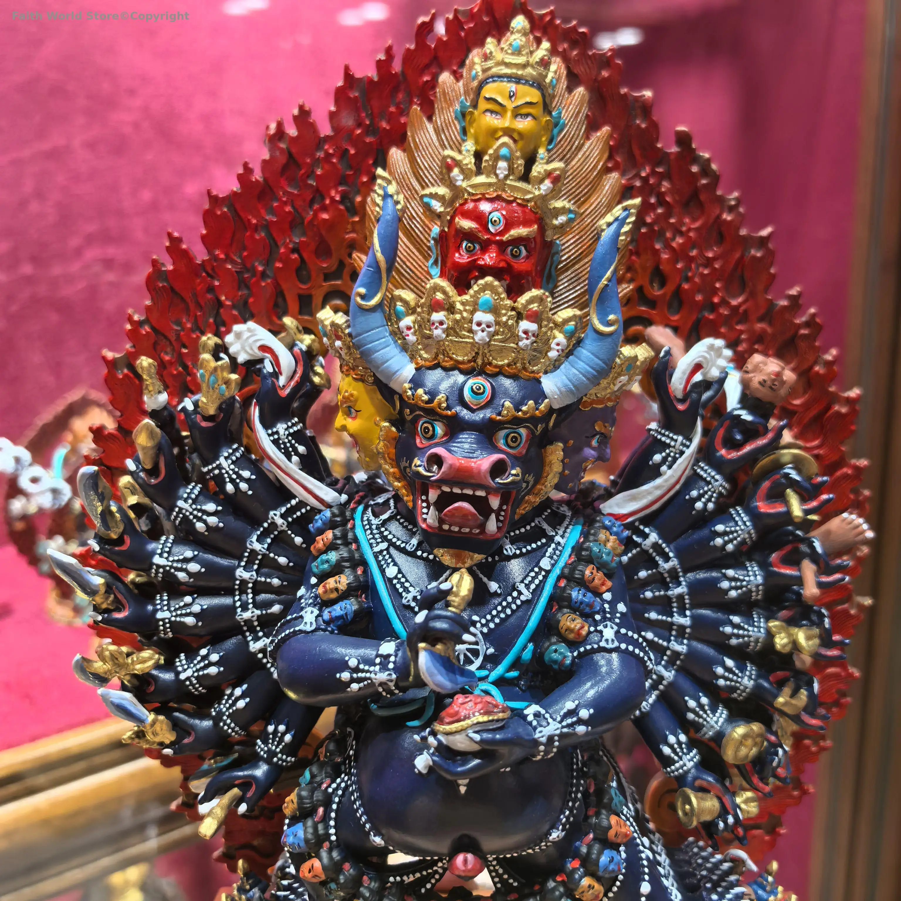 23cm large Rare color Painted Buddha statue Yamantaka Vajrabhairava COPPER buddha statue buddhist altar temple buddhist worship