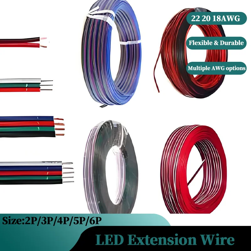 

1~50m LED Extension Wire Line LED Cable For RGB RGBW RGBWW SMD WS2812B LED Strip Light JST Connector 22 20 18AWG 2/3/4/5/6pin