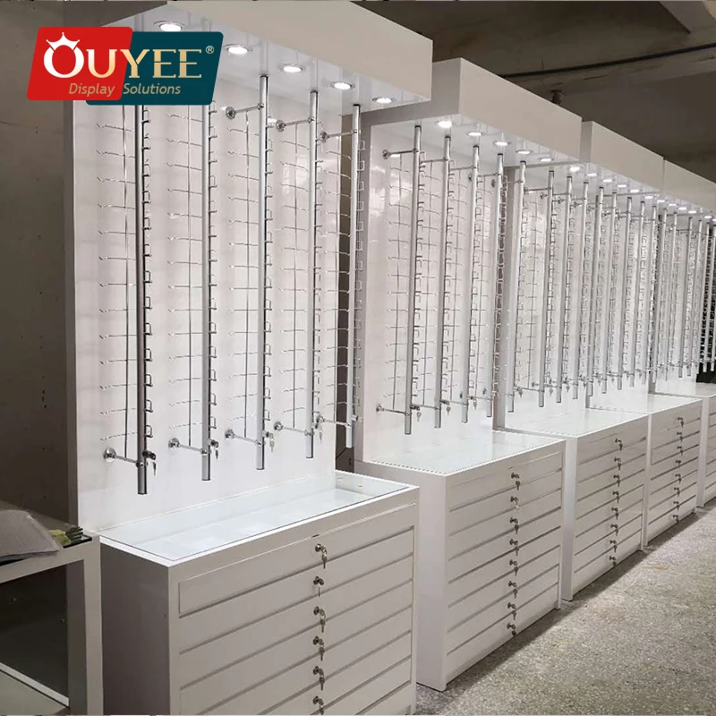 custom.Optical Shop Interior Design Wood Eyewear Cabinet Locking Sunglass Optical Frame Display Cabinet